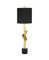 Possini Euro Design Minerva 32" Tall Large Modern Glam Luxury End Table Lamp Gold Leaf Finish Marble Single Black Shade Living Room Bedroom Bedside Ni