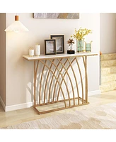 Sugift 48 Inch Gold Console Table with White Faux Marble Tabletop-White