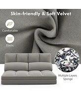 Floor Sofa Bed with 2 Pillows 6 Positions Adjustable Backrest Velvet Cover