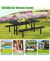 Costway 72" Coated Steel Camping Table with Seats Outdoor Picnic Table & Bench Set