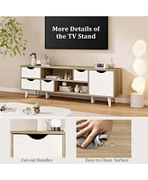 Costway Tv Stand for TVs up to 55" with Storage 4 Drawers & 2 Open Shelves for Bedroom