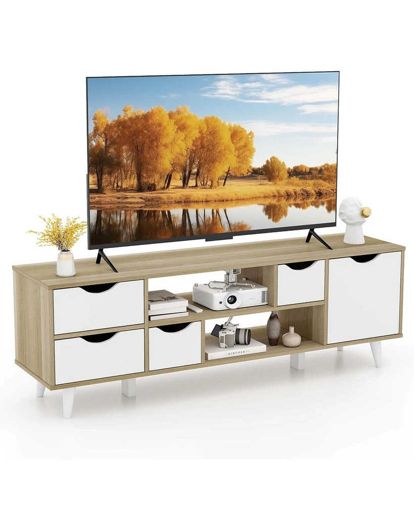 Costway Tv Stand for TVs up to 55" with Storage 4 Drawers & 2 Open Shelves for Bedroom