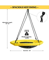 Costway Extra Large Heavy Duty A-Frame Steel Swing Stand Set 40” Nest Tree Swing Yellow