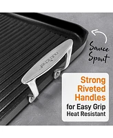 NutriChef Hard-Anodized Nonstick Grill & Griddle - Dishwasher Safe Nonstick Double Burner Grill Cookware, 20 x 13 -inches