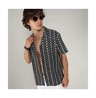 Campus Sutra Men's Obsidian Black Embroidered Geometric Shirt