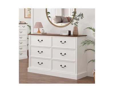 gaomon 6 Drawer Double Dresser,Modern Farmhouse Chest of Drawers for Bedroom