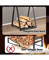 Skonyon Triangle Firewood Rack with Raised Base for Fireplace Fire Pit-Black