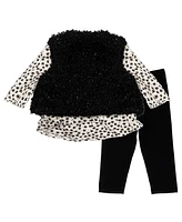 Rare Editions Baby Girls Reversible Artificial Sherpa Vest with Floral Top and Leggings, 3-Piece Set