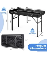 Givimo 4 Feet Plastic Party Ice Folding Table with Matching Skirt-Black