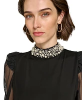 Karl Lagerfeld Paris Women's Embellished Mesh-Sleeve Top