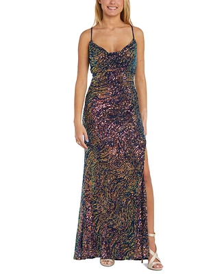 Morgan & Company Juniors' Sequin Drape-Neck Sleeveless Gown