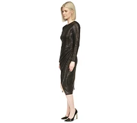 Michael Kors Women's Crewneck Long-Sleeve Metallic Midi Dress