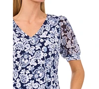 CeCe Women's Floral-Print V-Neck Top