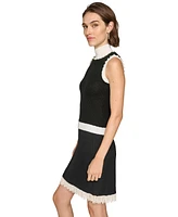 Karl Lagerfeld Paris Women's Sleeveless Mock Neck Pearl Sweater