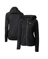 Cutter & Buck Women's Heather Charcoal Michigan Wolverines Mainsail Sweater-Knit Full-Zip Hoodie