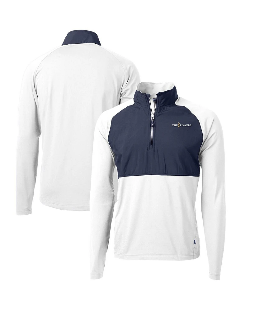 Cutter & Buck Men's White/Navy The Players Adapt Eco Knit Hybrid Half-Zip Pullover Top