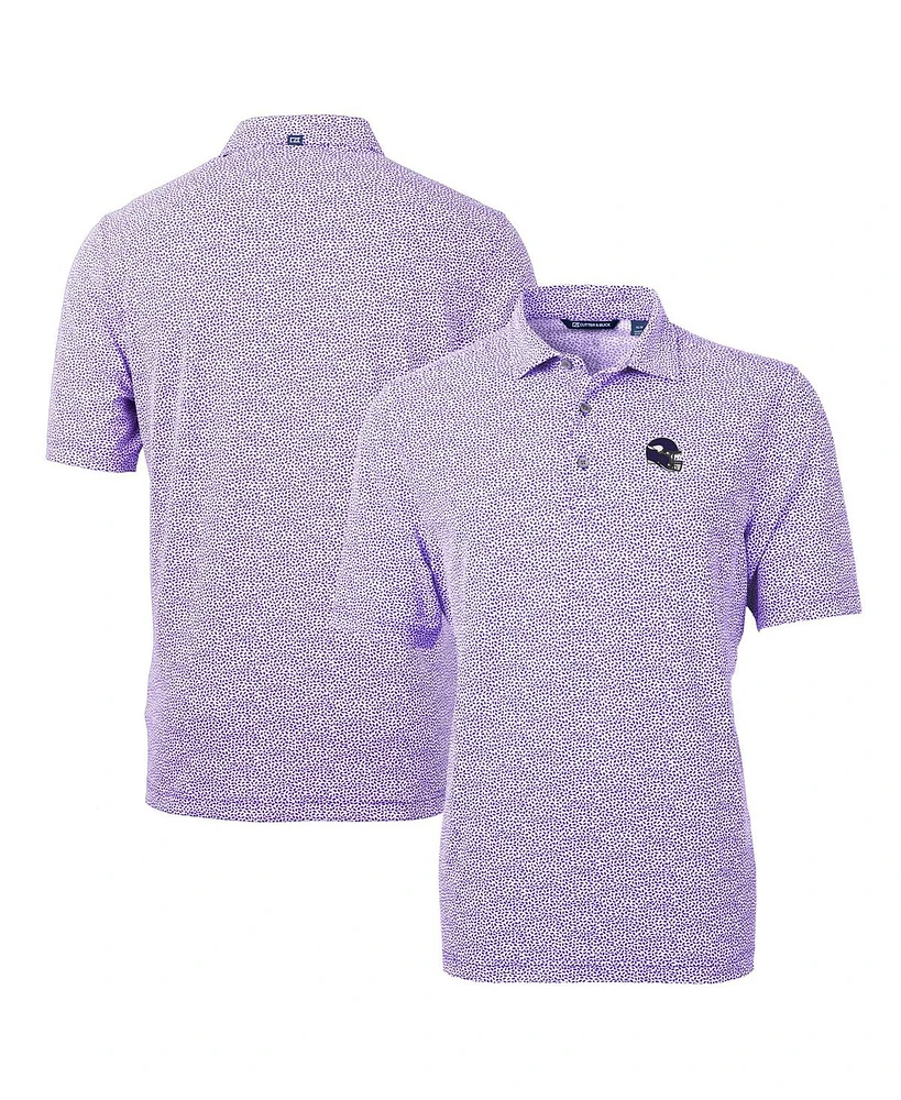 Cutter & Buck Men's Purple Minnesota Vikings Helmet Virtue Eco Pique Botanical Print Polo