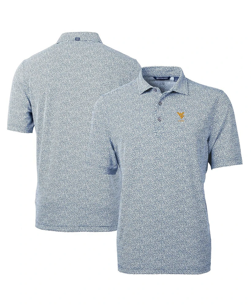 Cutter & Buck Men's Navy West Virginia Mountaineers Alumni Logo DryTec Virtue Eco Pique Botanical Print Polo