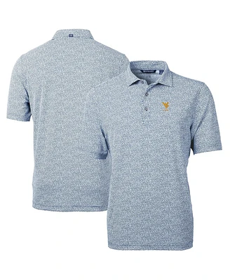 Cutter & Buck Men's Navy West Virginia Mountaineers Alumni Logo DryTec Virtue Eco Pique Botanical Print Polo