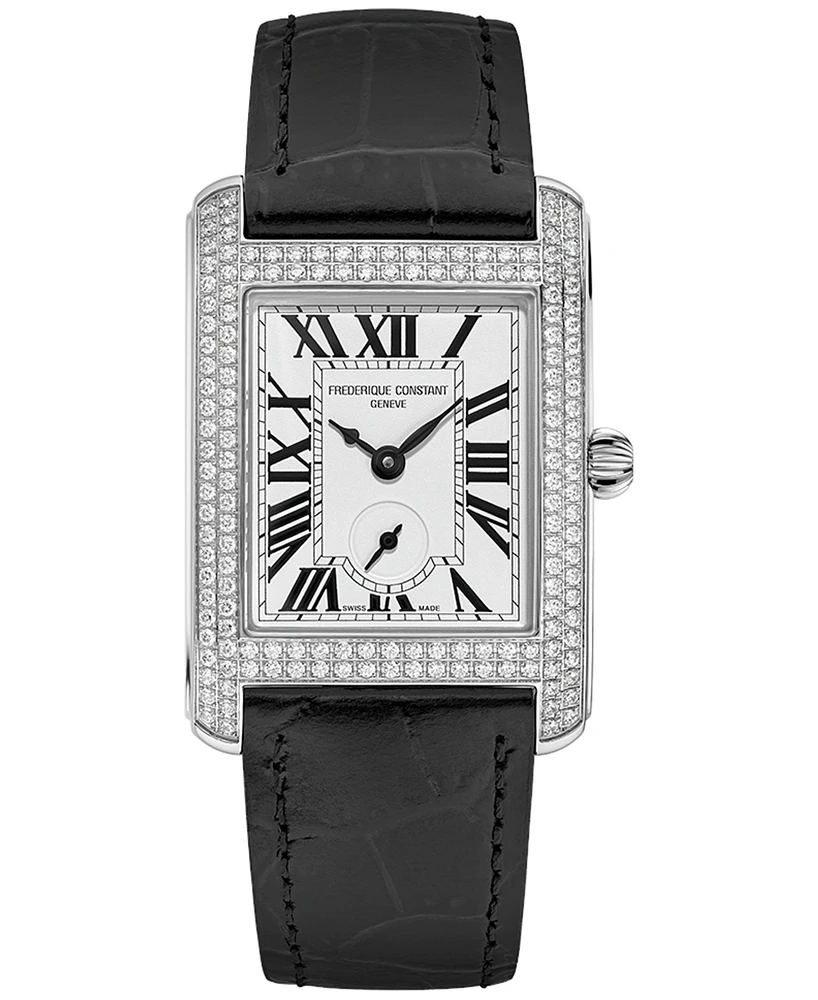 Frederique Constant Women's Swiss Carree Small Seconds Diamond (1-1/5 ct. t.w.) Black Leather Strap Watch 25mm