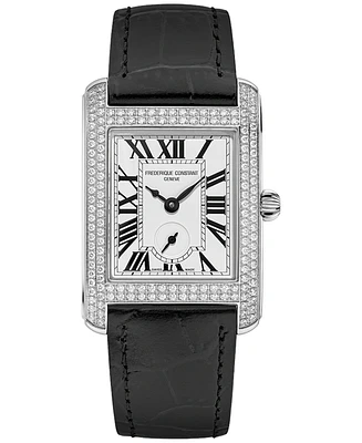 Frederique Constant Women's Swiss Carree Small Seconds Diamond (1-1/5 ct. t.w.) Black Leather Strap Watch 25mm