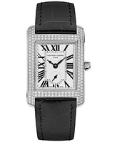 Frederique Constant Women's Swiss Carree Small Seconds Diamond (1-1/5 ct. t.w.) Black Leather Strap Watch 25mm