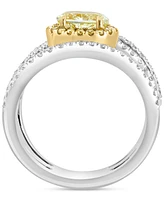 Effy Yellow Diamond (1-1/10 ct. t.w.) & White Diamond (1/2 ct. t.w.) Oval Horizontal Halo Coil Ring in 18k Two-Tone Gold - Two