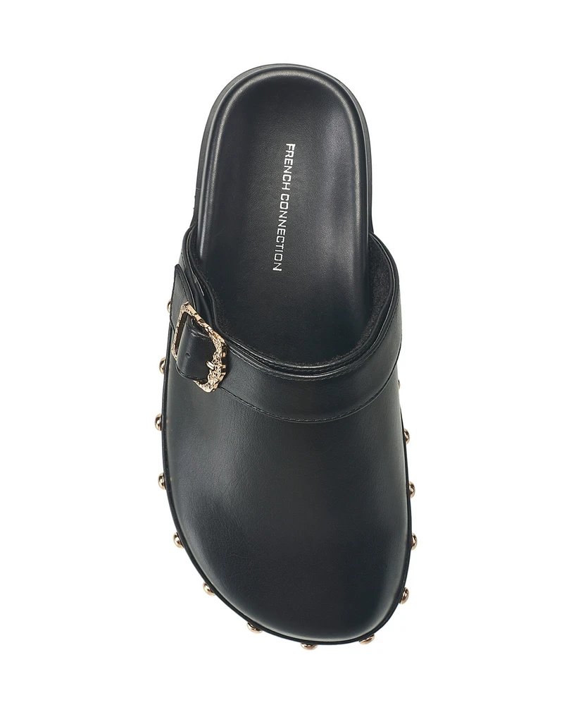 French Connection Women's Chello Buckle Leather Clogs