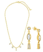 Sterling Forever Suvi Cubic Zirconia Drop Earrings and Charm Necklace Set