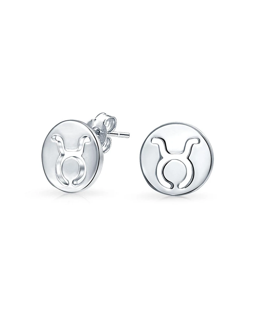 Bling Jewelry Tiny Simple Round Astrology Taurus Horoscope Zodiac Stud Earrings Sterling Silver