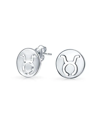 Bling Jewelry Tiny Simple Round Astrology Taurus Horoscope Zodiac Stud Earrings Sterling Silver