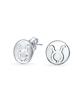 Bling Jewelry Tiny Simple Round Astrology Taurus Horoscope Zodiac Stud Earrings Sterling Silver