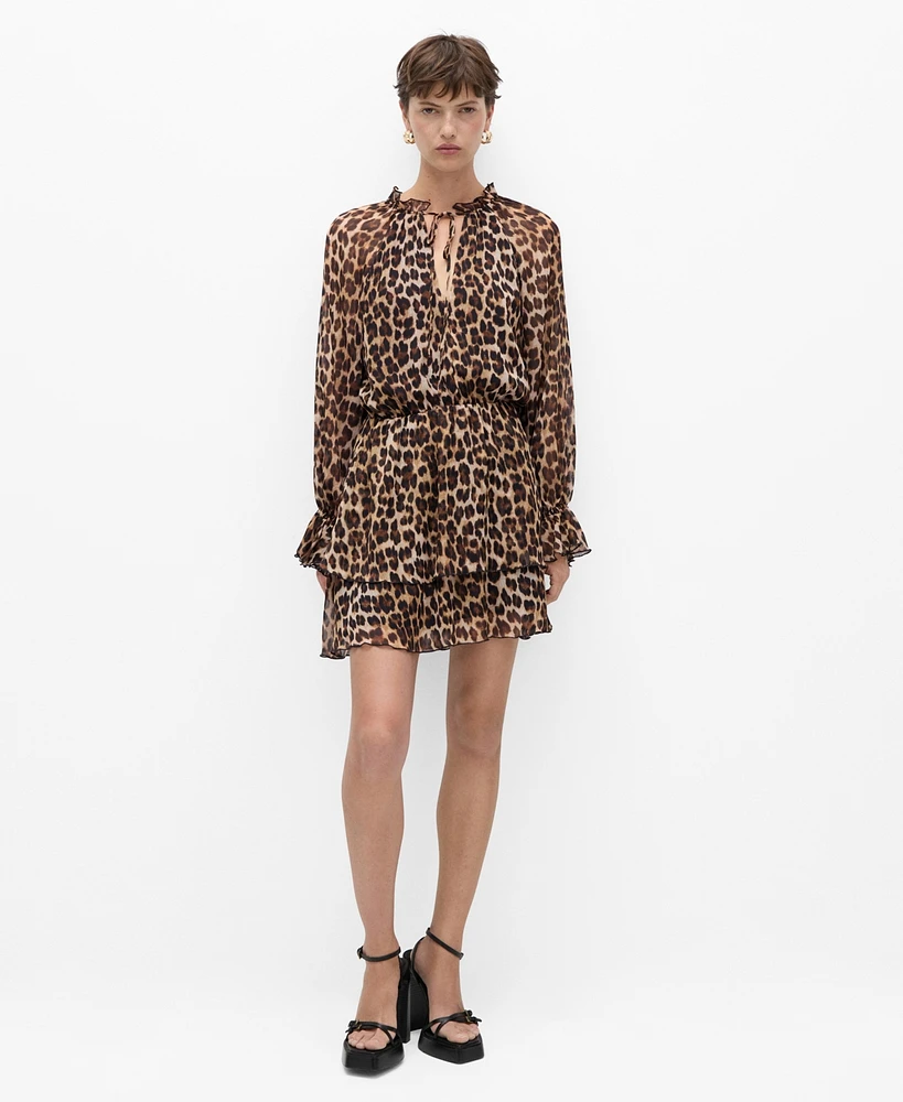 Mango Women's Leopard Print Flared Dress