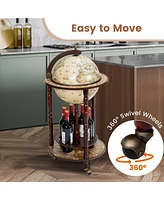 Sugift 17 Inch Italian Style Design Wooden Globe Liquor Bottle Wine Rack with Wheels