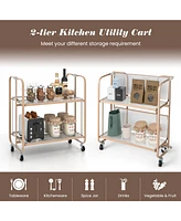 Sugift 2-Tier Mobile Serving Cart with Tempered Glass Shelf