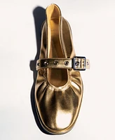 Mango Women's Round Toe Buckle Ballerinas