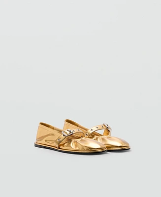 Mango Women's Round Toe Buckle Ballerinas