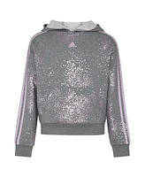 adidas Big Girls Long Sleeve Printed Loose Fit Hooded Pullover Sweatshirt