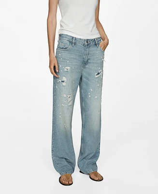 Mango Women's Ripped Straight Jeans