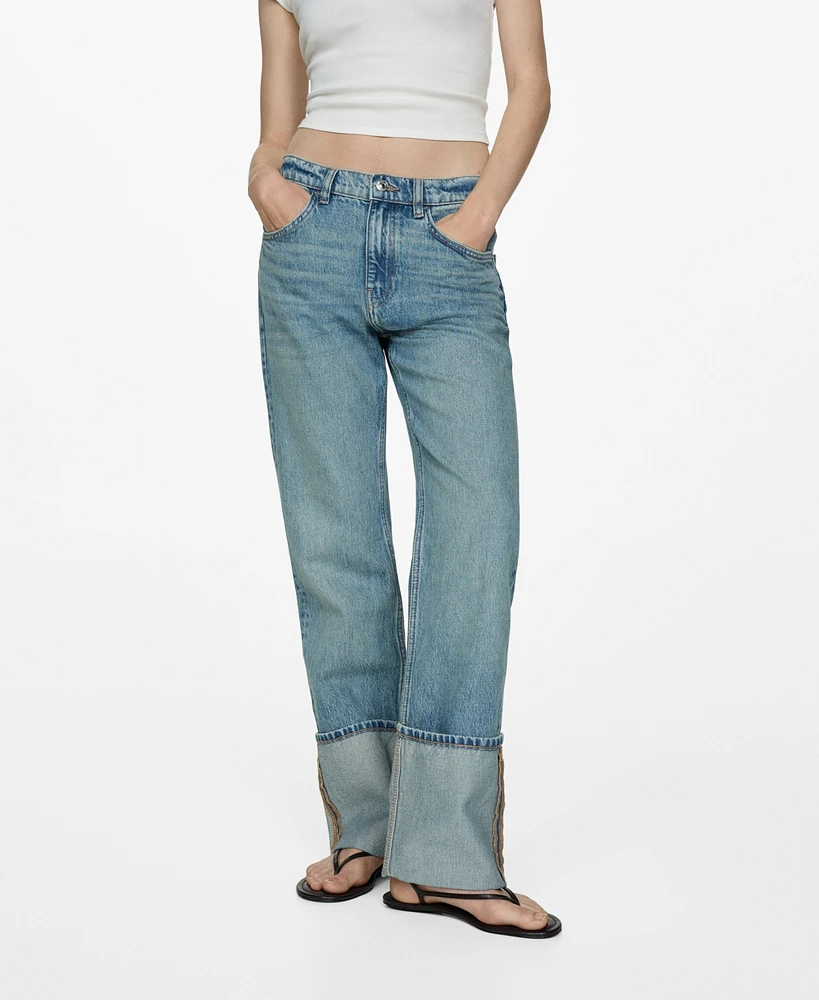 Mango Women's Turn-Up Hem Straight Jeans