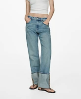 Mango Women's Turn-Up Hem Straight Jeans