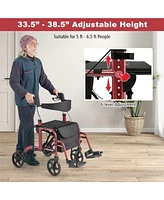 Givimo 2-in-1 Adjustable Folding Handle Rollator Walker with Storage Space-Red