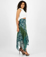 Guess Women's Gene Printed Chiffon Handkerchief-Hem Skirt