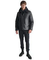 Dkny Men's Faux Leather Jacket with Removable Fur Bib