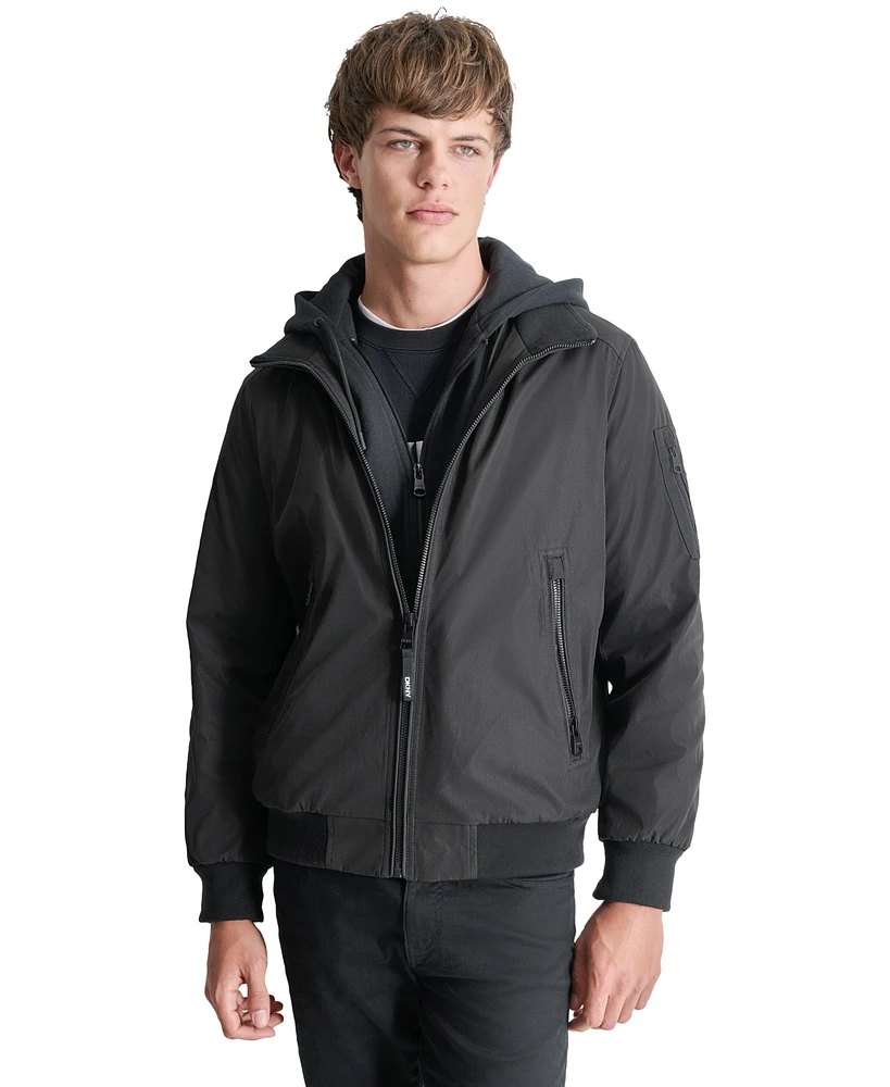 Dkny Men's Removable Hood Water-Resistant Bomber Jacket