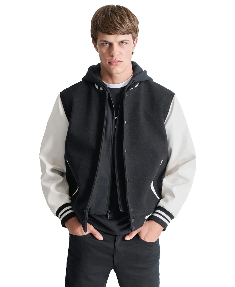 Dkny Men's Colorblocked Removable Hood Varsity Jacket