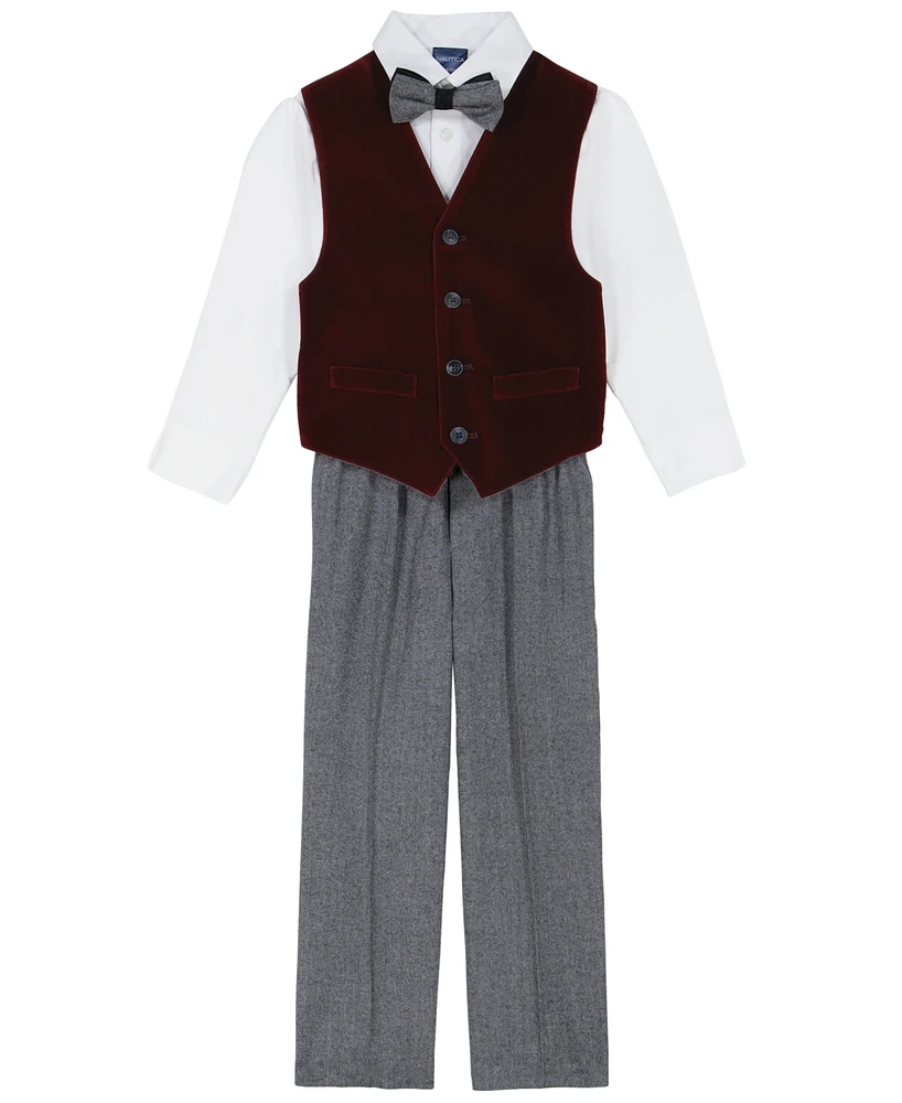 Nautica Toddler and Little Boys Burgundy Velvet Duo Vest 4-Piece Set