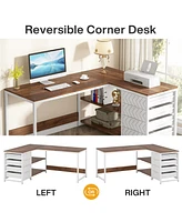 Tribesigns L Shaped Computer Desk with Storage Drawers, 59 inch Corner Desk with Shelves