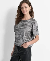 Dkny Women's Liquid Velvet Crewneck Short-Sleeve Top