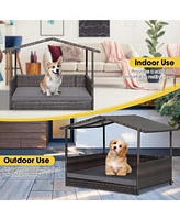 Inolait Outdoor Wicker Dog House with Weatherproof Roof